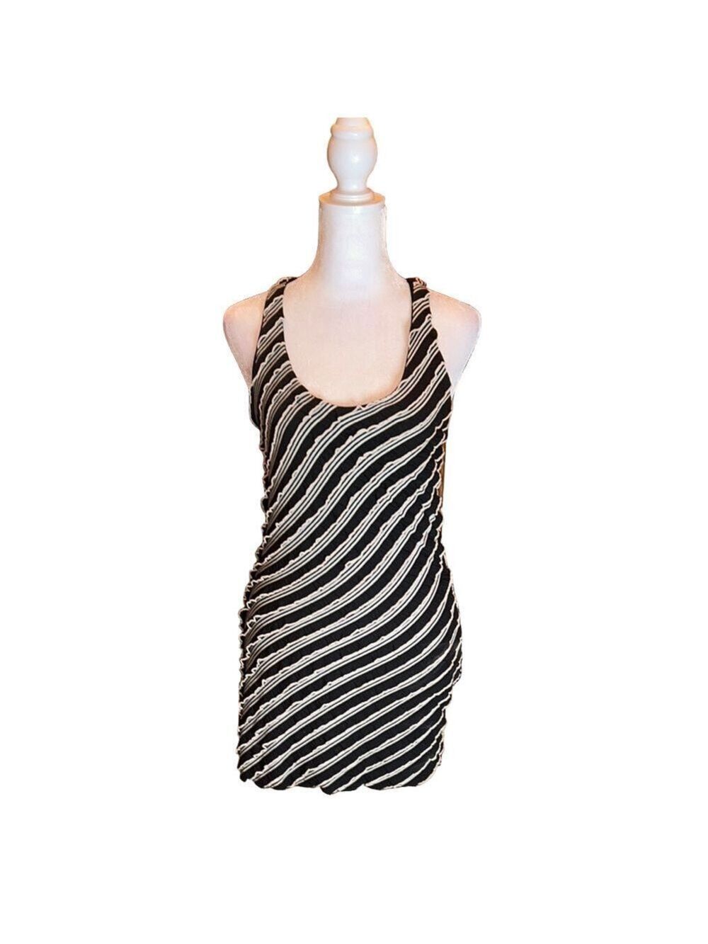 RACHAEL & CHLOE Sexy Little Black & Cream Striped Ruffle Tank Dress Size M